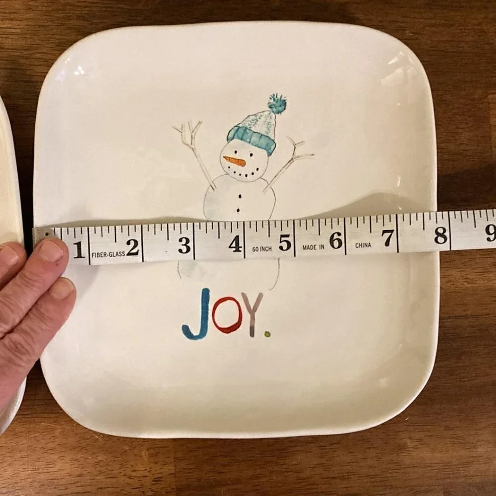 EUC Rae Dunn JOY Snowman Ceramic Plates Set of 3